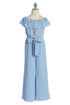 Girls Off-Shoulder Ruffle Jumpsuit with Waist Tie and Necklace, Sizes 4-14
